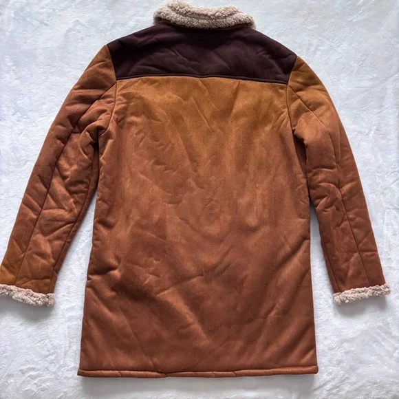 Men's Brown Faux Suede Sherpa Zippered Chore Jacket--NEW--S - Picture 11 of 15